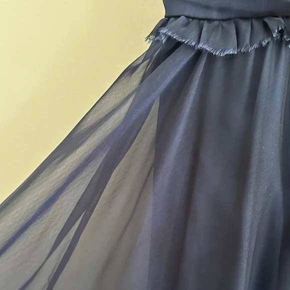 Monique Lhuillier Navy Blue Strapless Chiffon Gown - Picture 4 of 5